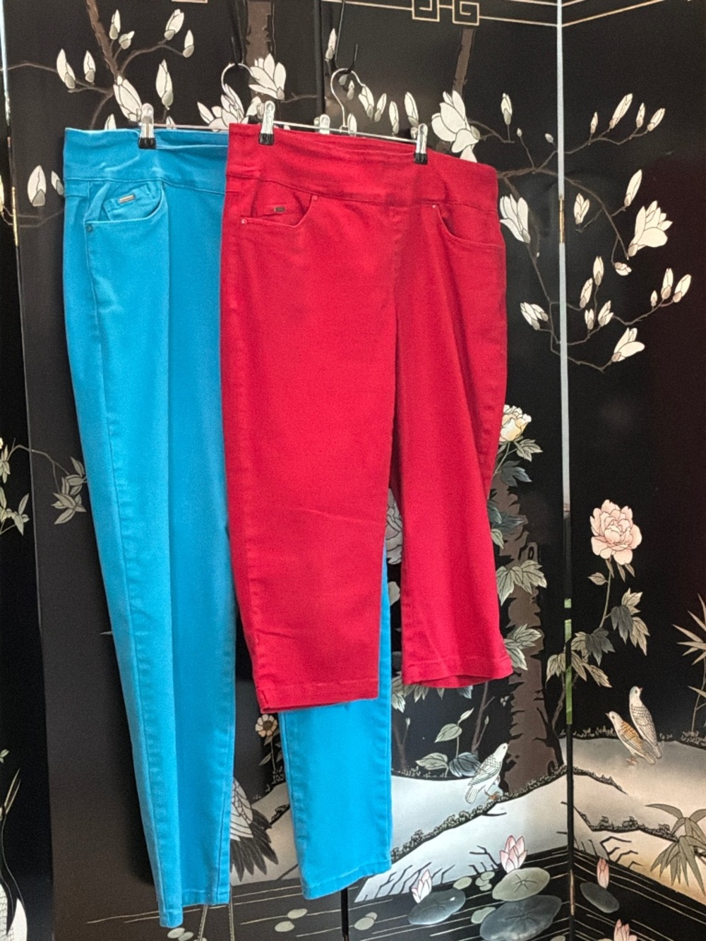 French Dressing Jeans Made in Canada.  Red Capeis/blue pants  size 14